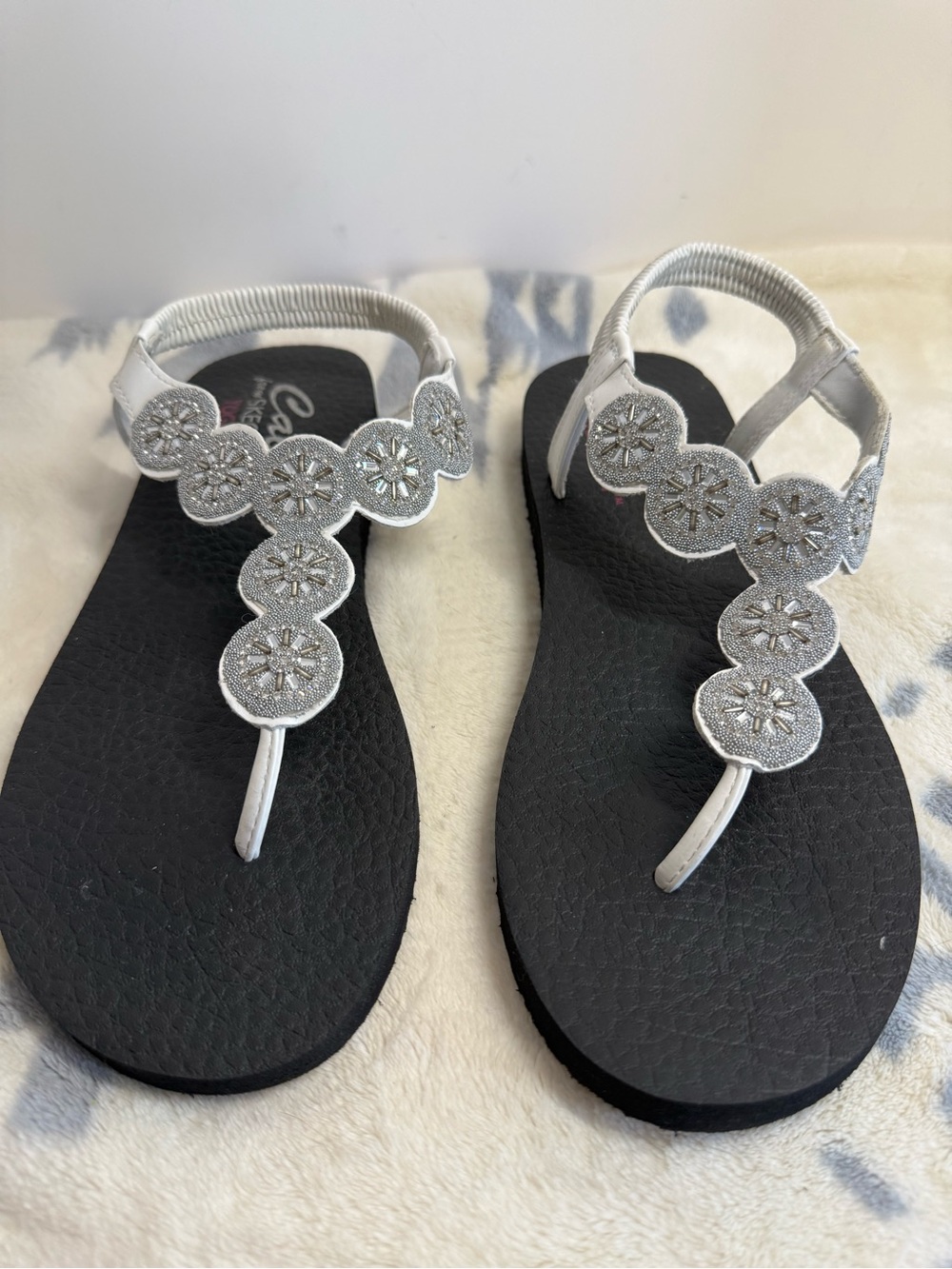 Skechers Cali Meditation Stars & Stripes Sparkle Sandals in Sz 11 white